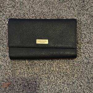 kate spade Black Saffiano Trifold Wallet with Gold Plaque